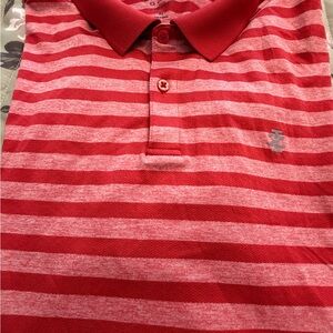 Izod Red and Gray Striped Golf Polo